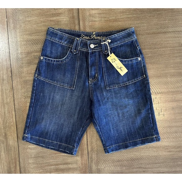 NWT Zena Premium Women’s Size 4 High Waisted Blue Denim Bermuda Shorts Pockets - Picture 14 of 14
